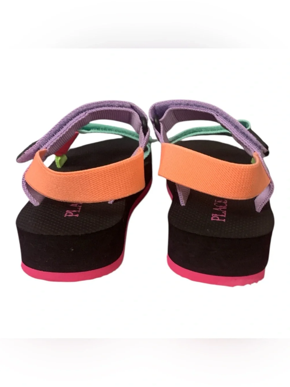 The Children's Place Black Sandals with Pink and Purple Velcro Straps Girl 13